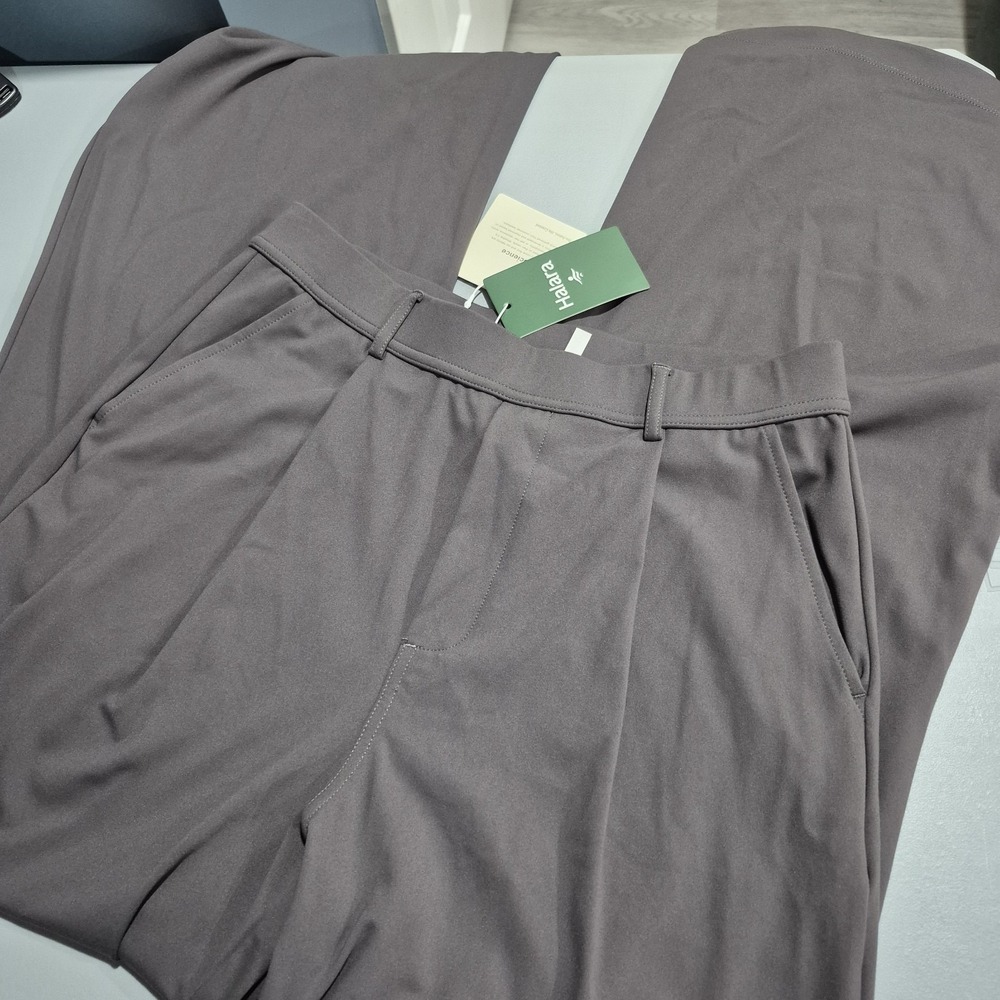 Halara Pants Womens Medium Tall Dark Gray Wide Leg Flare Pleated Work Office